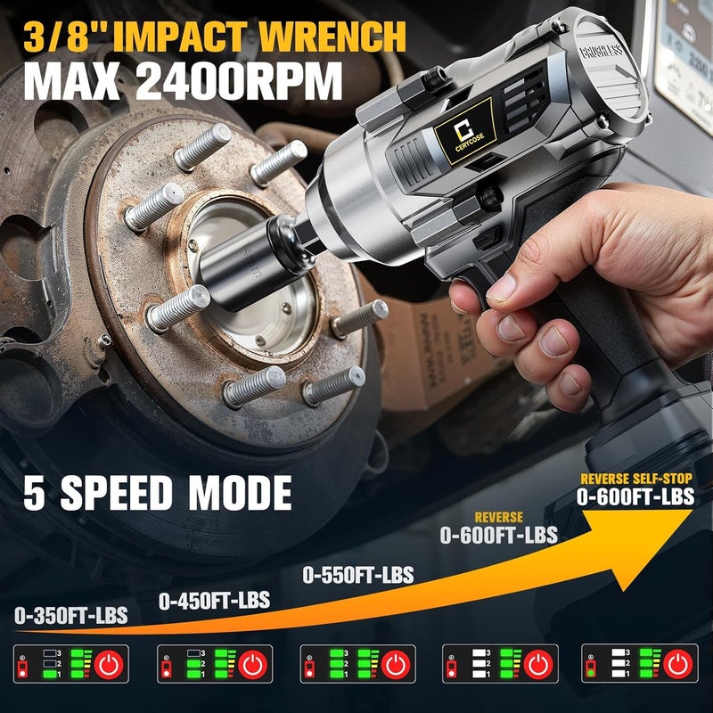 Cerycose Cordless Impact Wrench Compatible with Dewalt 20V Battery, 3/8" 600Ft-lbs (800N·m), Brushless Electric Impact Driver, 2400 RPM, LED Light – Compact, Light-Duty(No Battery) - Image 5